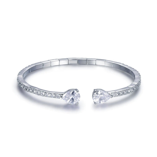 Wholesale Silver Cubic Zircon Teardrop Cuff Bracelet Bangles