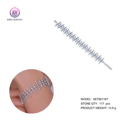 Wholesale Silver Cubic Zircon Trim Chain Adjustable Personalized Chain Bracelets for Women