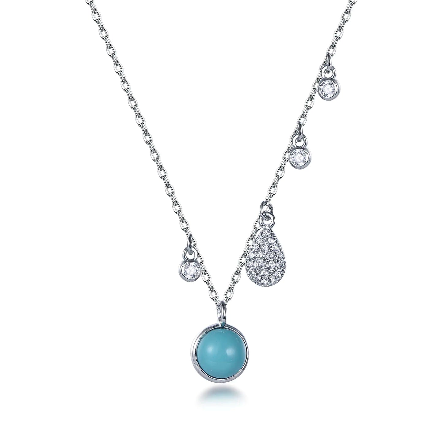 Wholesale Silver Cubic Zircon & Turquoise Clavicle Chain Round Circle Pendant