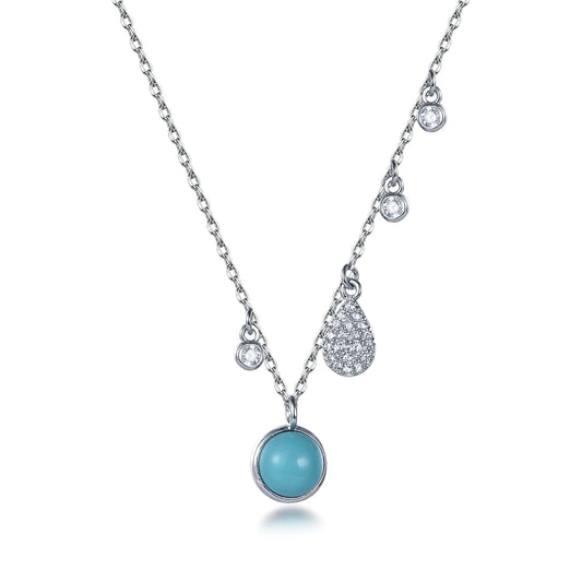 Wholesale Silver Cubic Zircon & Turquoise Clavicle Chain Round Circle Pendant