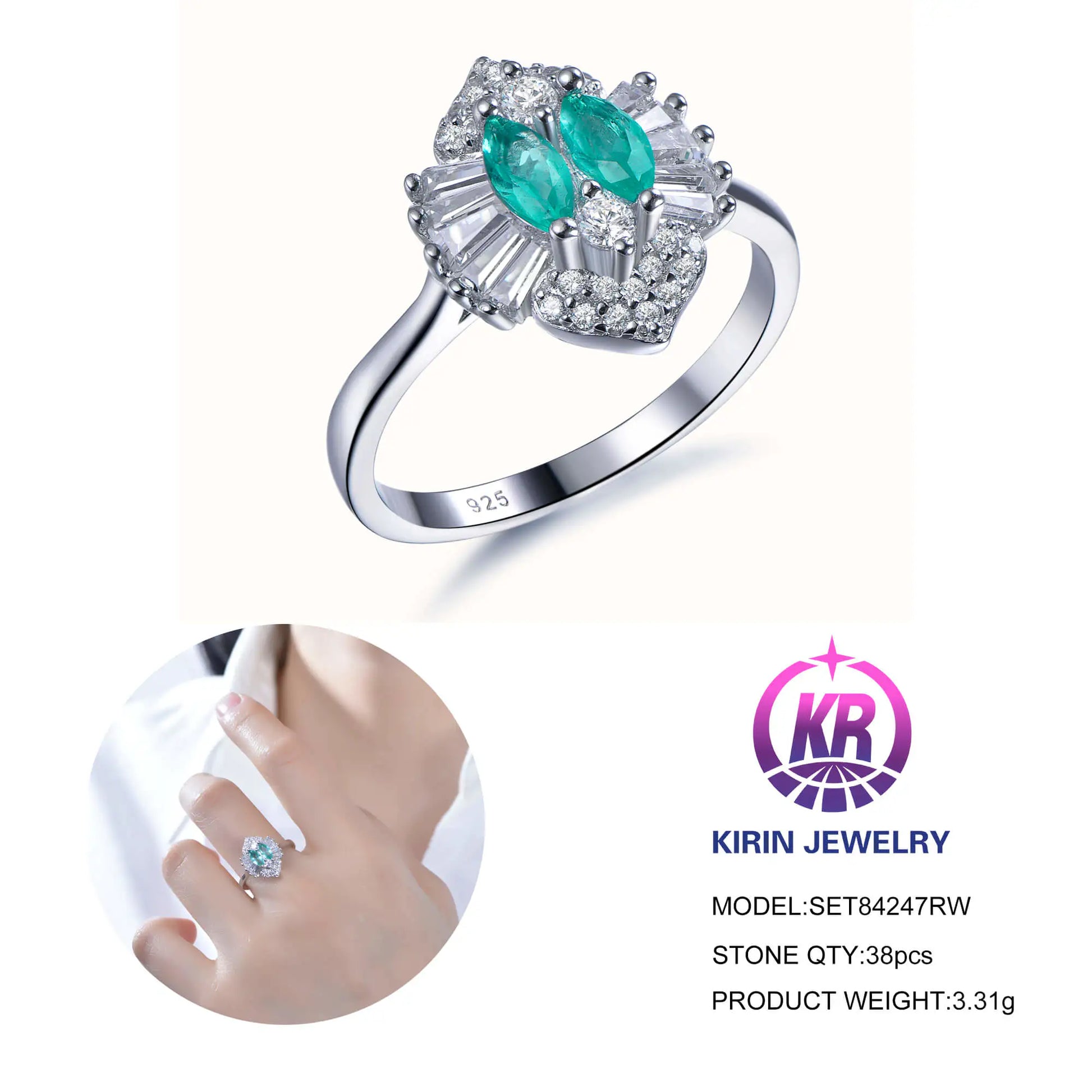 Wholesale Silver Cubic Zircon Vintage Inspired Mixed Cut Gem Stone Rings for Women