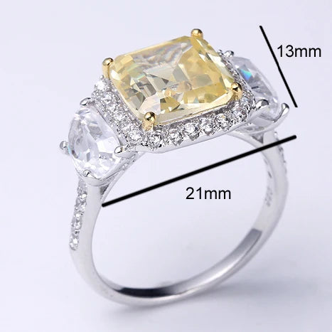 Wholesale Silver Cubic Zircon Yellow Stone Square Cut Three-Stone Ring