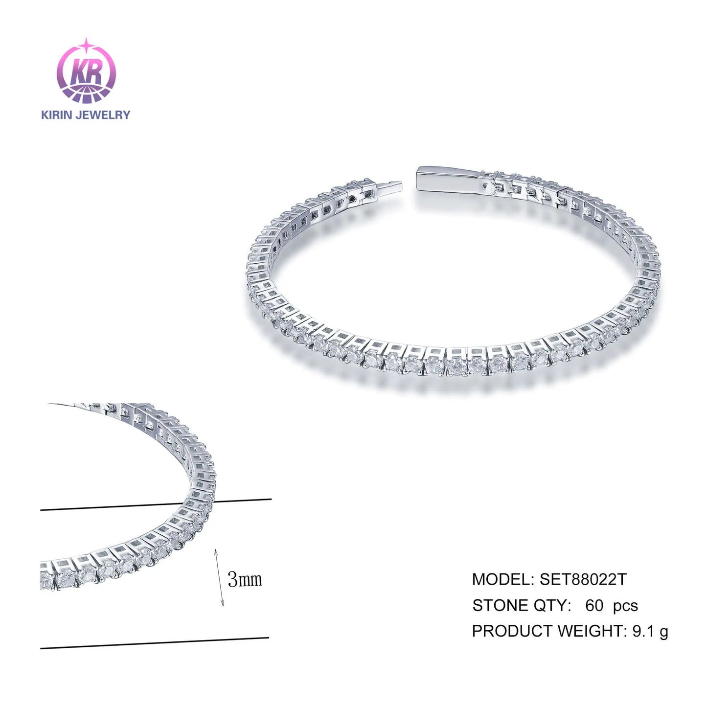 Wholesale Silver Cubic Zirconia Round Lab Diamond Classic Tennis Bracelet​ for Women