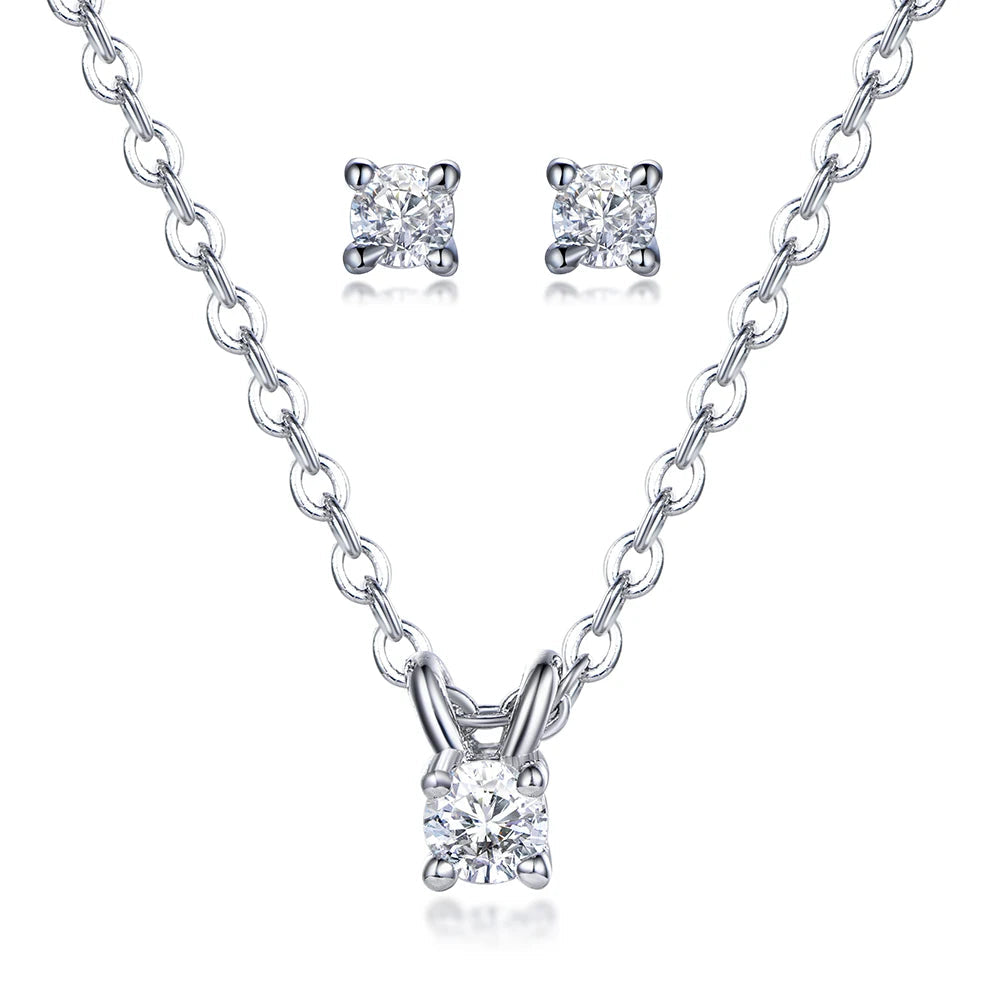 Wholesale Silver Cubic Zirconia Solitaire Simulated Diamond Bridal Jewelry Sets