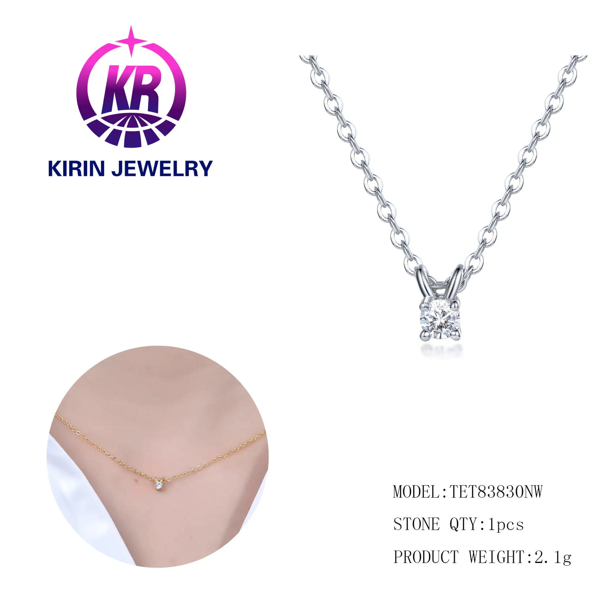 Wholesale Silver Cubic Zirconia Solitaire Simulated Diamond Pendant Bridal Jewelry Sets