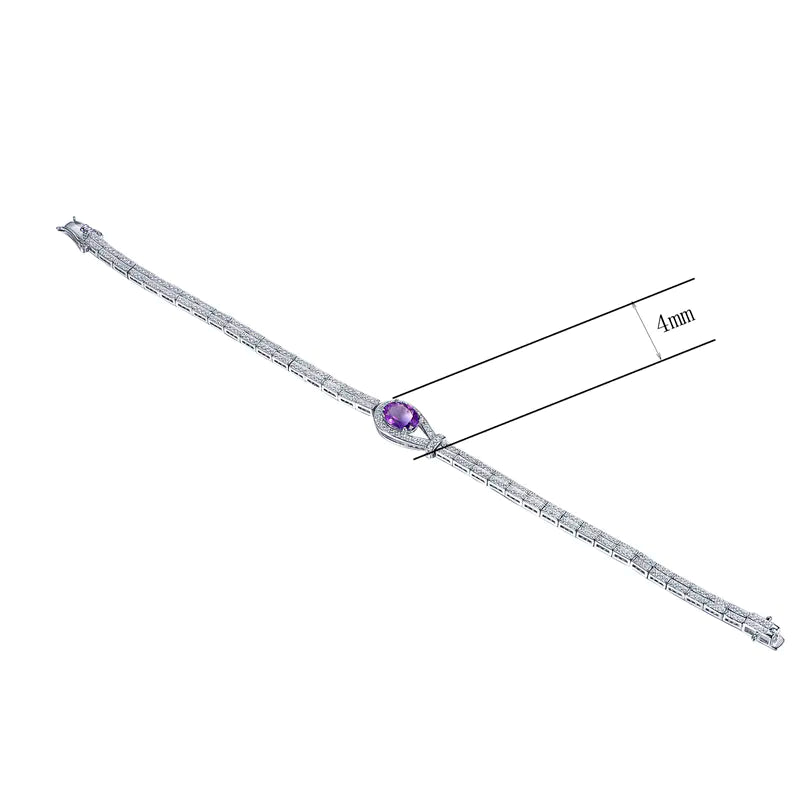 Wholesale Silver Double Chain Oval Purple Gemstone Bracelet