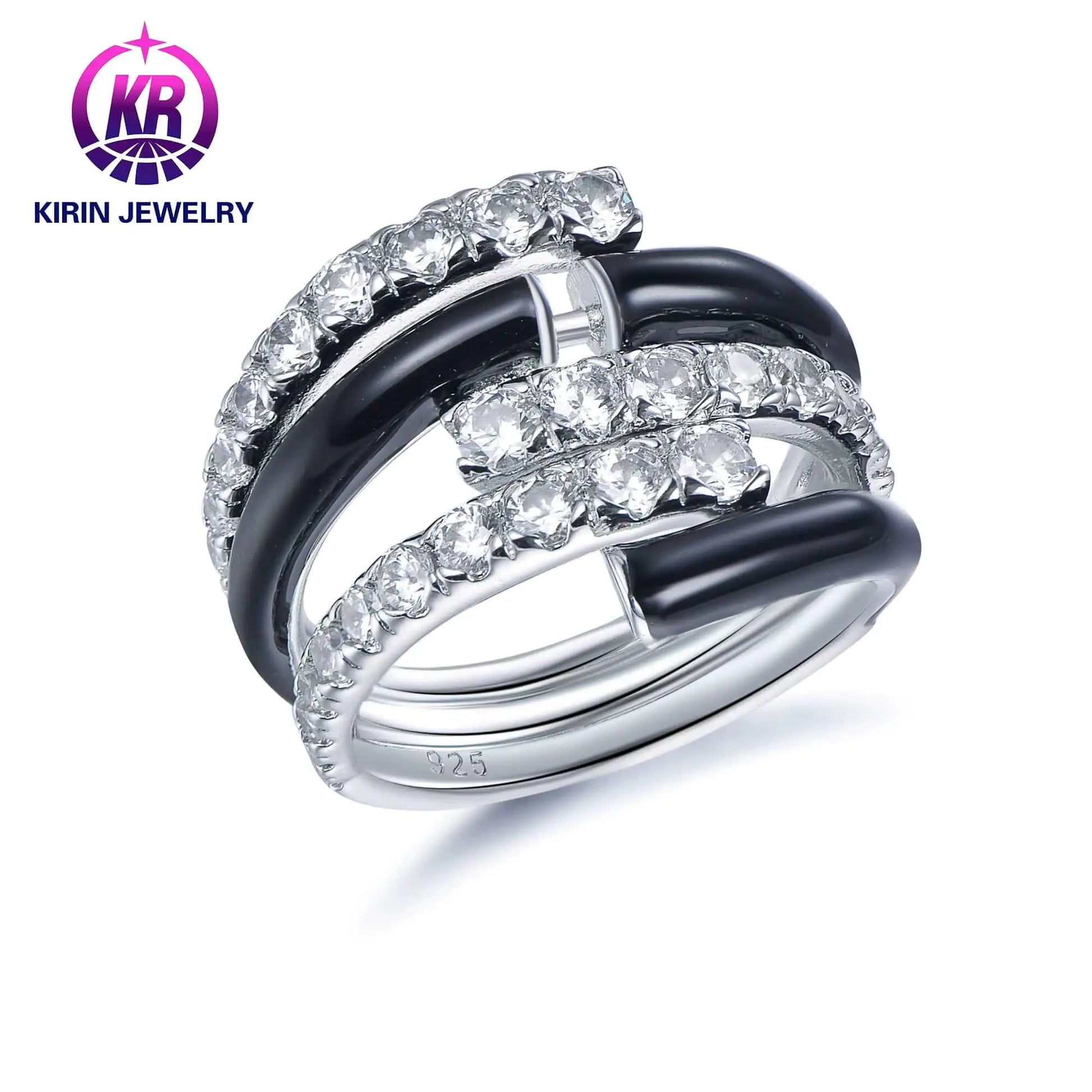 Wholesale Silver Enamel CZ Personalized Engagement Multi Band Ring