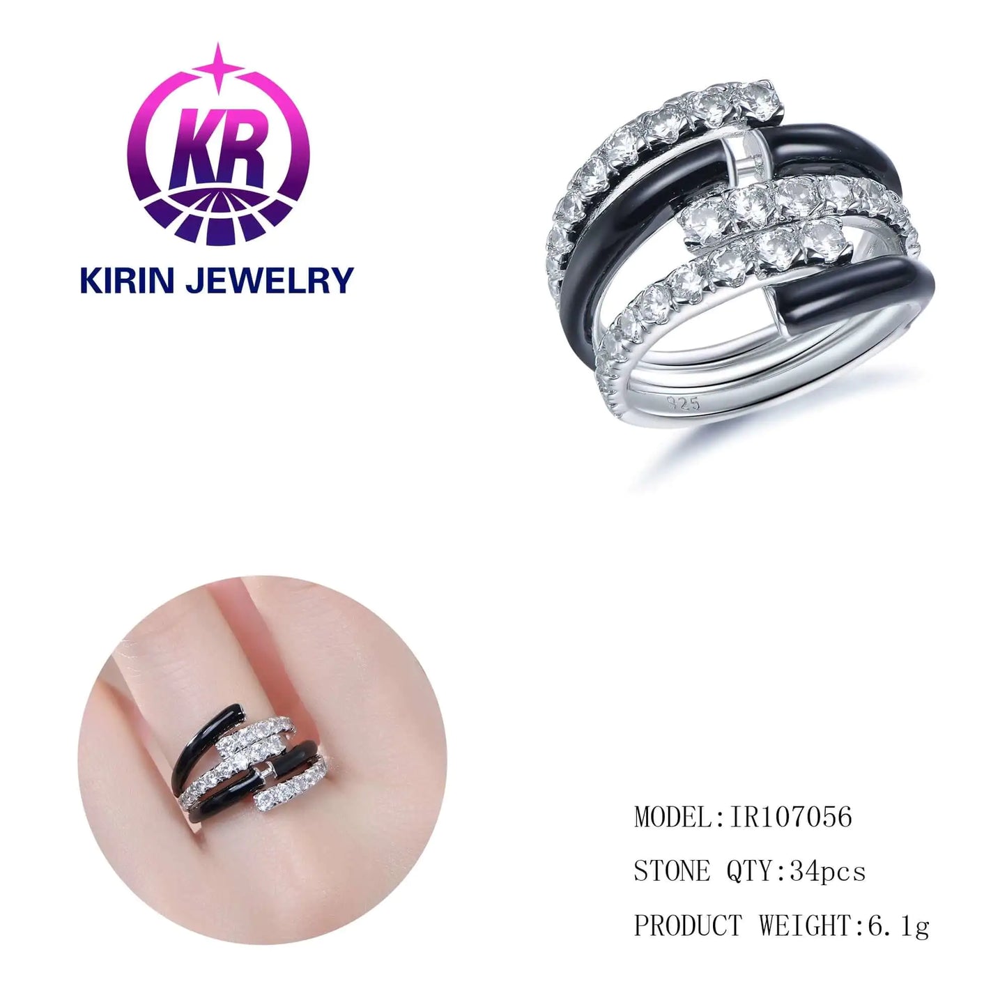 Wholesale Silver Enamel CZ Personalized Engagement Multi Band Ring for Women