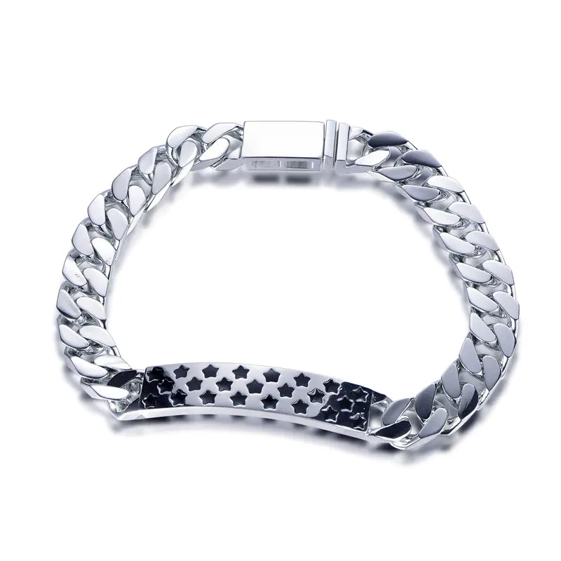 Wholesale Silver Enamel Cuban Link Star Bar Personalized Bangle Bracelets​