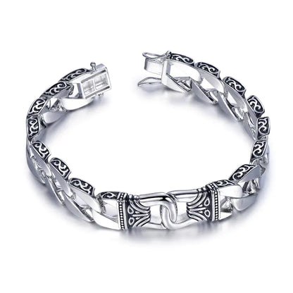 Wholesale Silver Enamel Engraved Details Design Vintage Curb Chain Bracelet