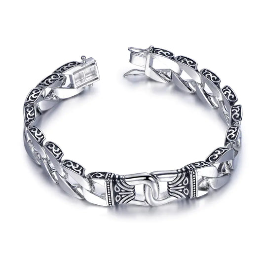 Wholesale Silver Enamel Engraved Details Design Vintage Curb Chain Bracelet