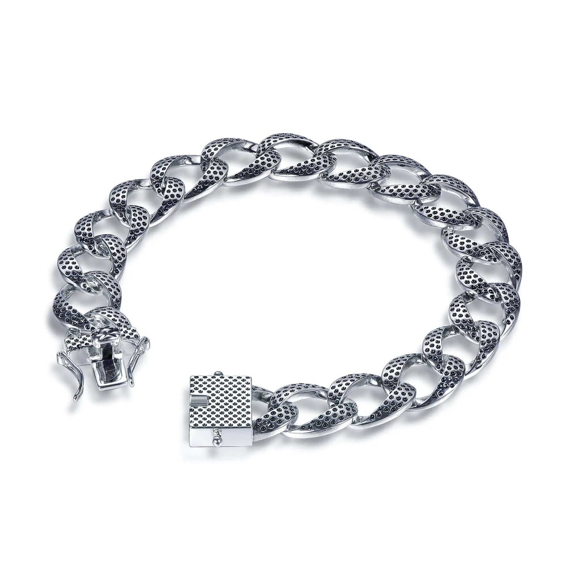 Wholesale Silver Enamel Pave Black Spot Statement Flat Curb Chain Bracelet