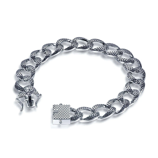 Wholesale Silver Enamel Pave Black Spot Statement Flat Curb Chain Bracelet