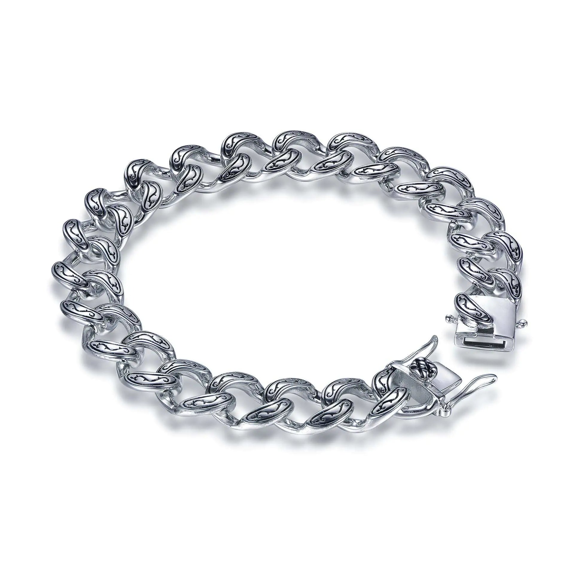 Wholesale Silver Enamel Polished Tattoo Pattern Cuban Curb Link Bracelets