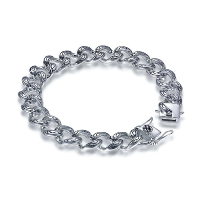 Wholesale Silver Enamel Polished Tattoo Pattern Cuban Curb Link Bracelets