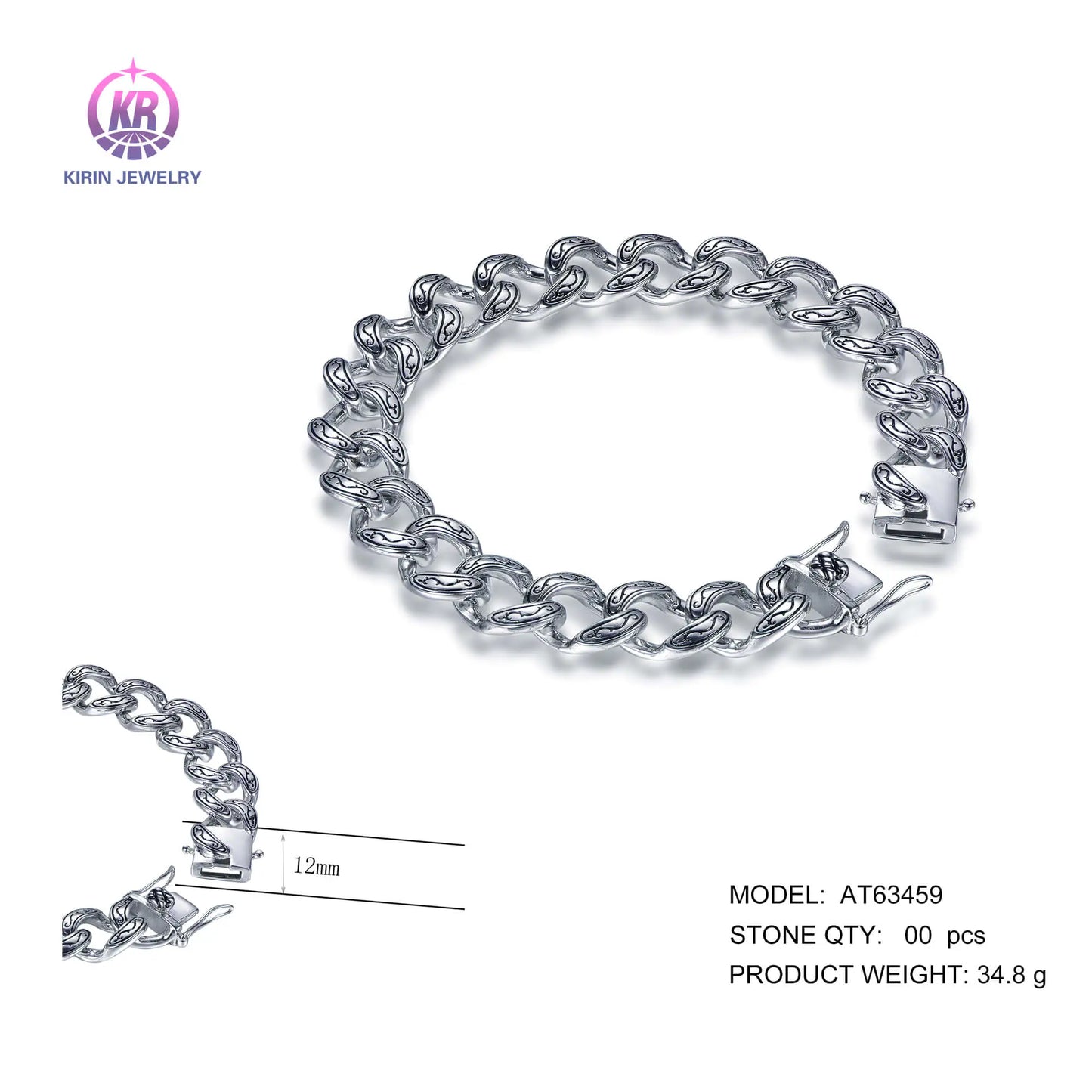 Wholesale Silver Enamel Polished Tattoo Pattern Cuban Curb Link Bracelets for Women