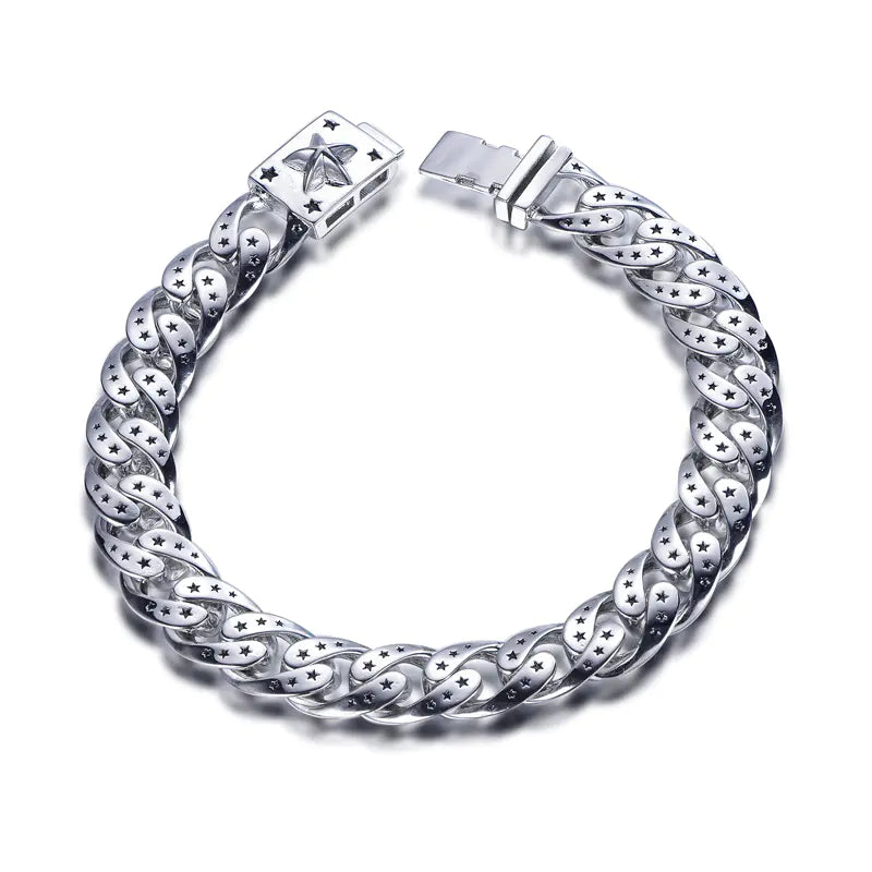 Wholesale Silver Enamel Printing Star Personalized Chunky Curb Link Bracelet