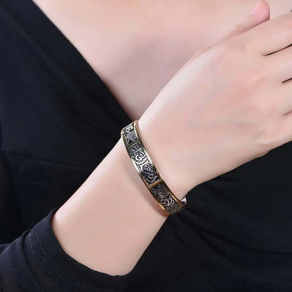 Wholesale Silver Enamel Relief Engraving Cuff Vintage Bangle Bracelets for Women