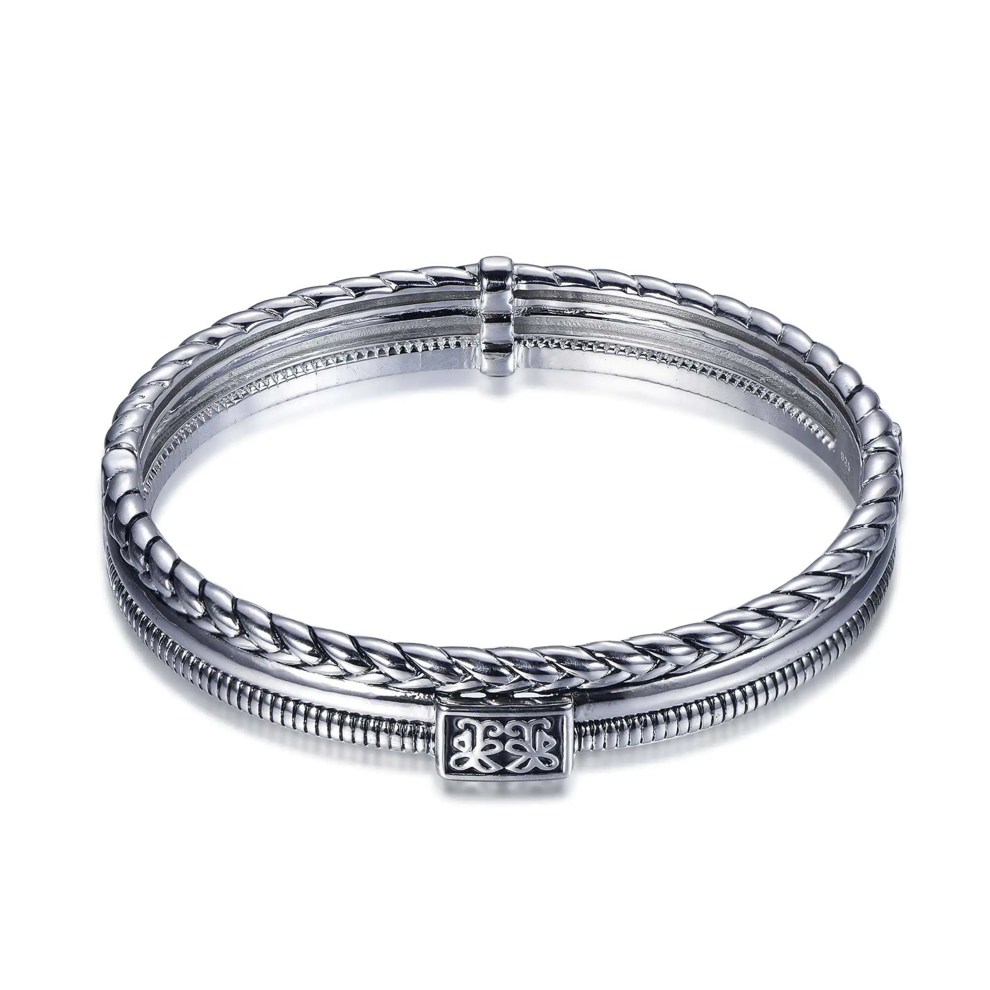 Wholesale Silver Enamel Rope Twist Traditional Ethnic Minimalist Bangle