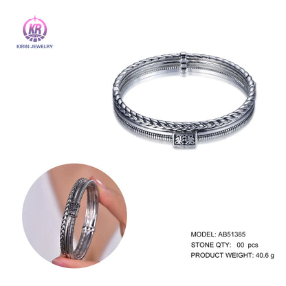 Wholesale Silver Enamel Rope Twist Traditional Ethnic Minimalist Bangle for Women