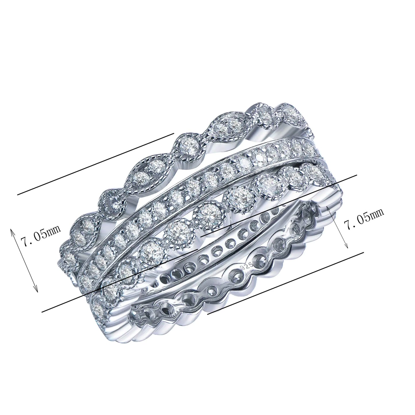 Wholesale Silver Eternity 3 Stackable Band Engagement Rings Sets