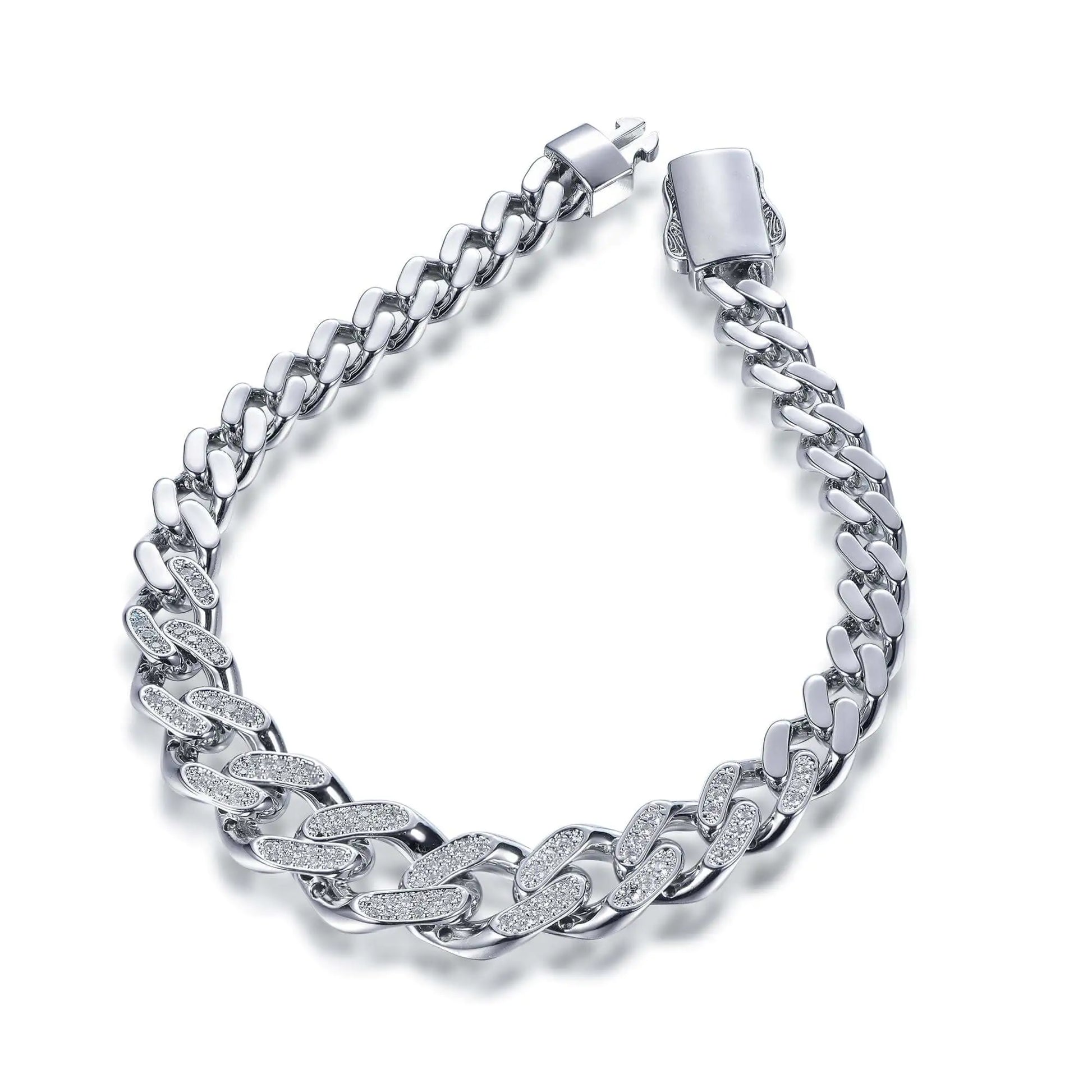 Wholesale Silver Full Simulated Diamond Cuban Link Bracelet