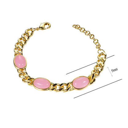 Wholesale Silver Glass Curb Link Oval Custom Gemstone Bracelet