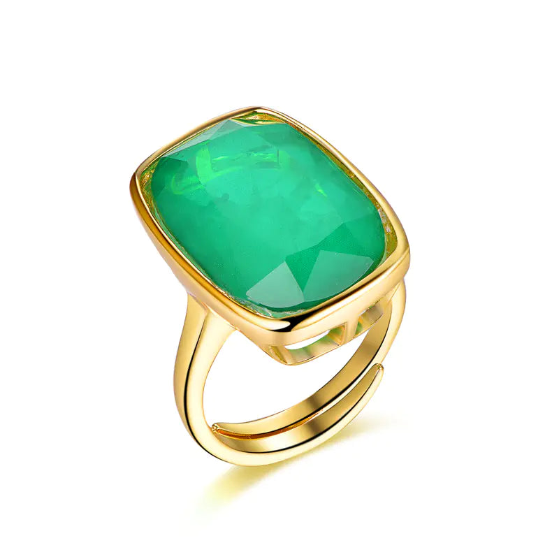 Wholesale Silver Gold Glass Cushion Cut Lab Created Emerald Solitaire Rings
