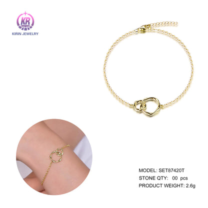 Wholesale Silver Gold Plated Adjustable Interlocking Double Circle Bracelet for Women