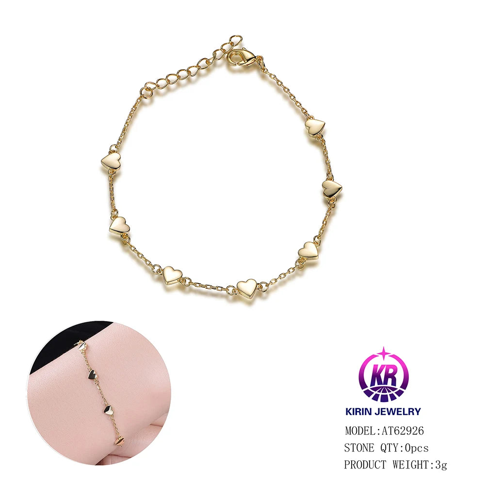 Wholesale Silver Gold Plated Adjustable Line Lobster Clasp Heart Chain Bracelet for Women