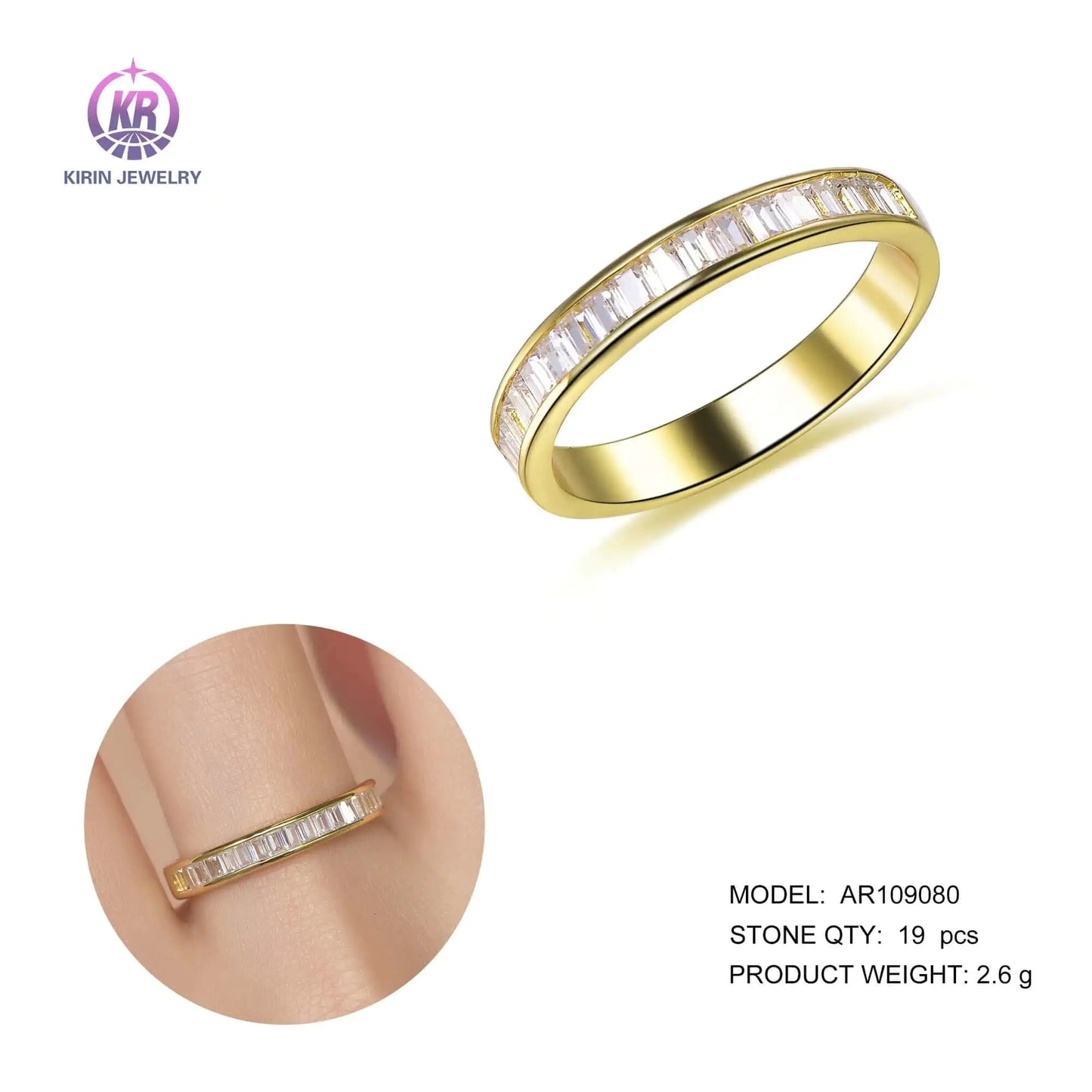 Wholesale Silver Gold Plated Baguette Cut CZ Half Eternity Stackable Engagement Rings​ for Women