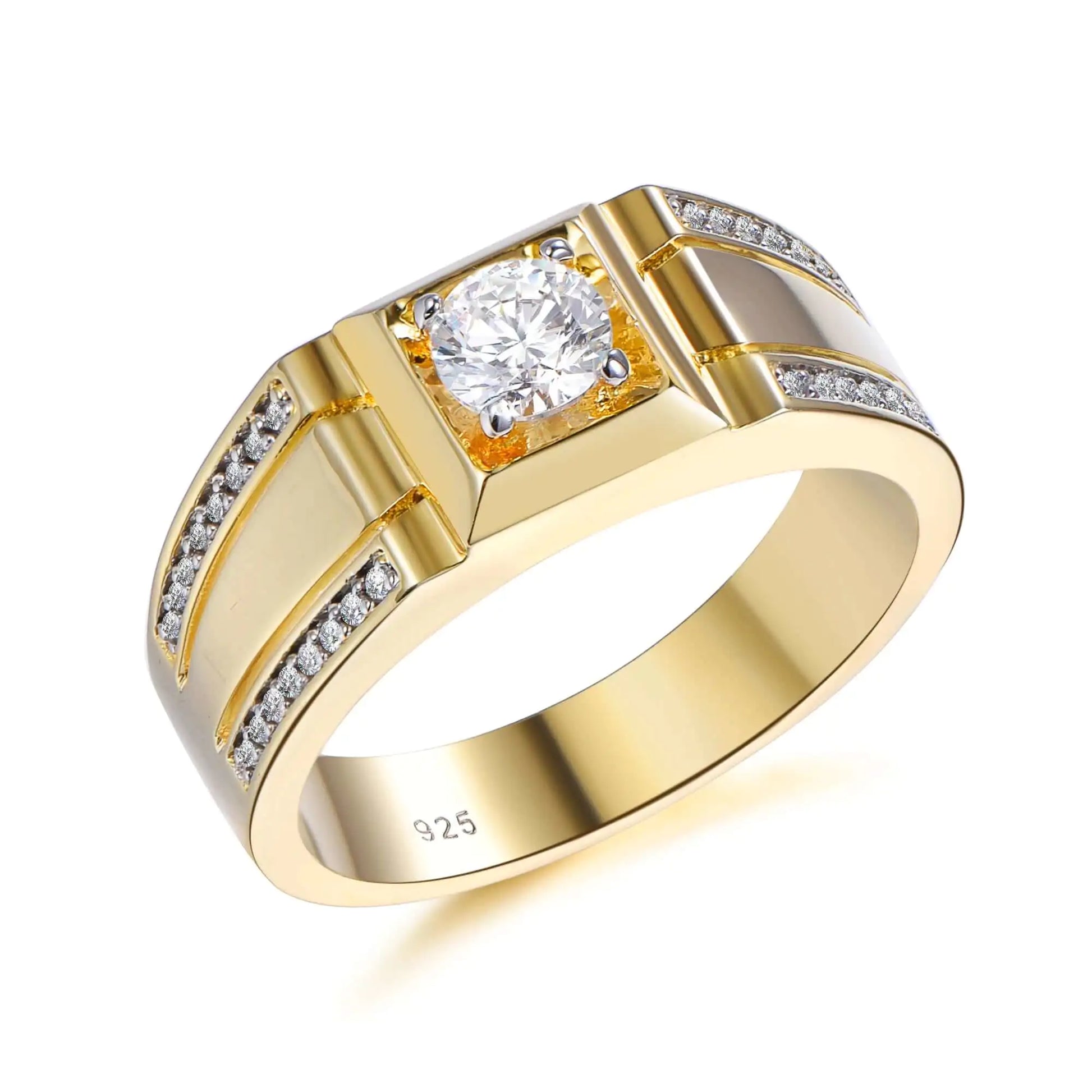 Wholesale Silver Gold Plated Brilliant Round Cut CZ Signet Engagement Ring