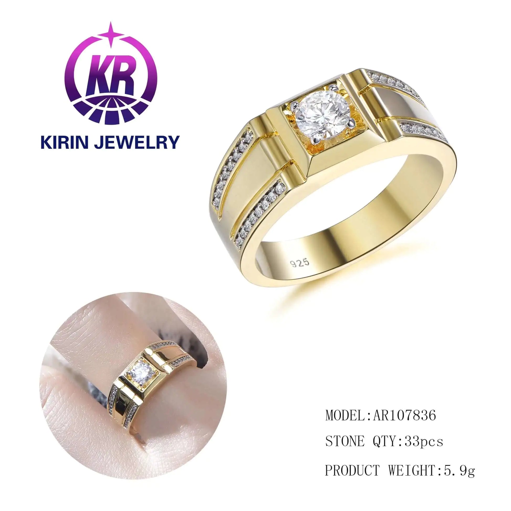 Wholesale Silver Gold Plated Brilliant Round Cut CZ Signet Engagement Ring for Women