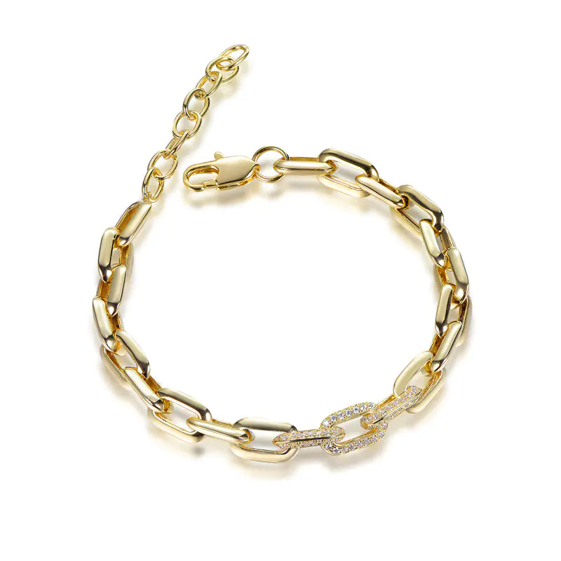 Wholesale Silver Gold Plated CZ Adjustable Chunky Paperclip Bracelet