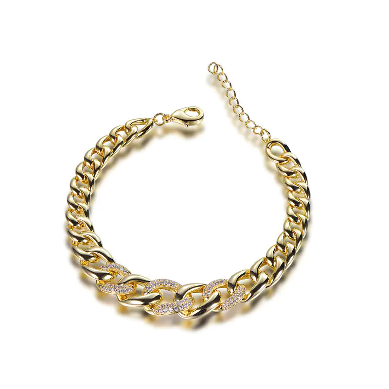 Wholesale Silver Gold Plated CZ Adjustable Figaro Chain Bracelet