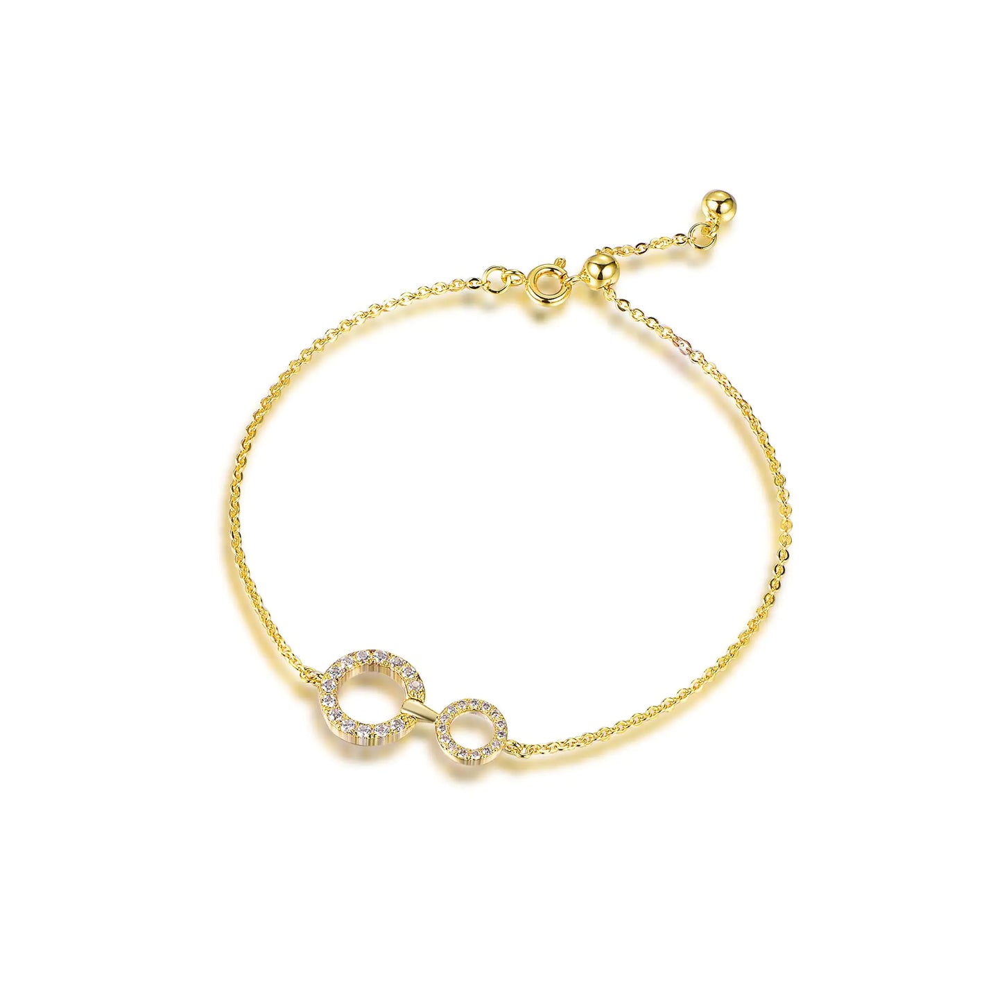 Wholesale Silver Gold Plated CZ Adjustable Simple Link Double Circle Bracelet