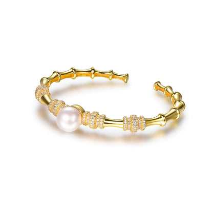 Wholesale Silver Gold Plated CZ Bamboo Pearl Cuff Bangle