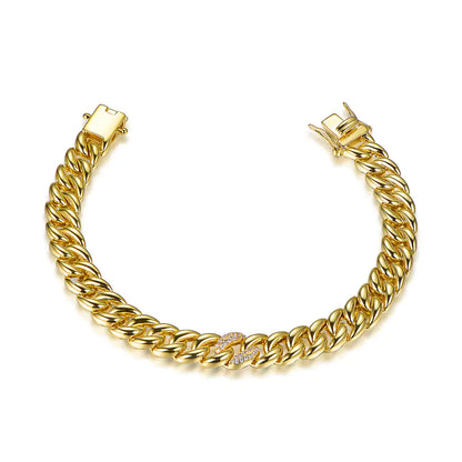 Wholesale Silver Gold Plated CZ Box Lock Curb Design Cuban Chain Bracelet