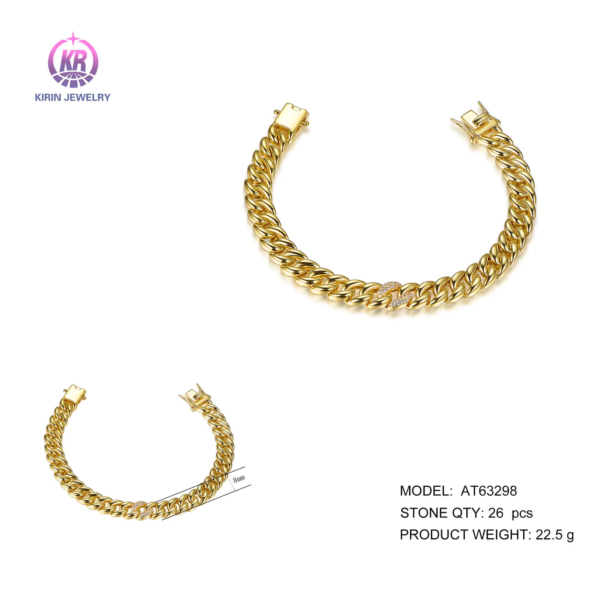 Wholesale Silver Gold Plated CZ Box Lock Curb Design Cuban Chain Bracelet for Women