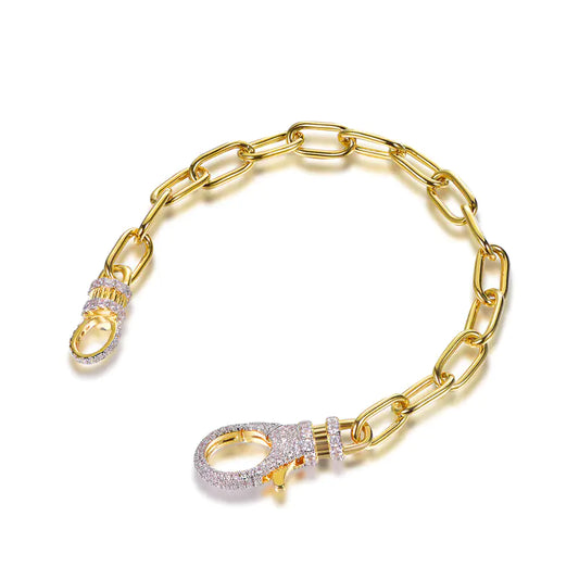 Wholesale Silver Gold Plated CZ Carabiner Paperclip Link Bracelet​