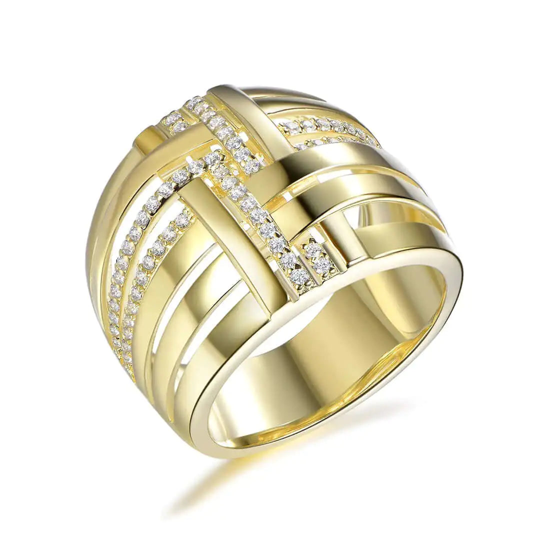 Wholesale Silver Gold Plated CZ Chunky Intertwined Rings Engagement Jewelry