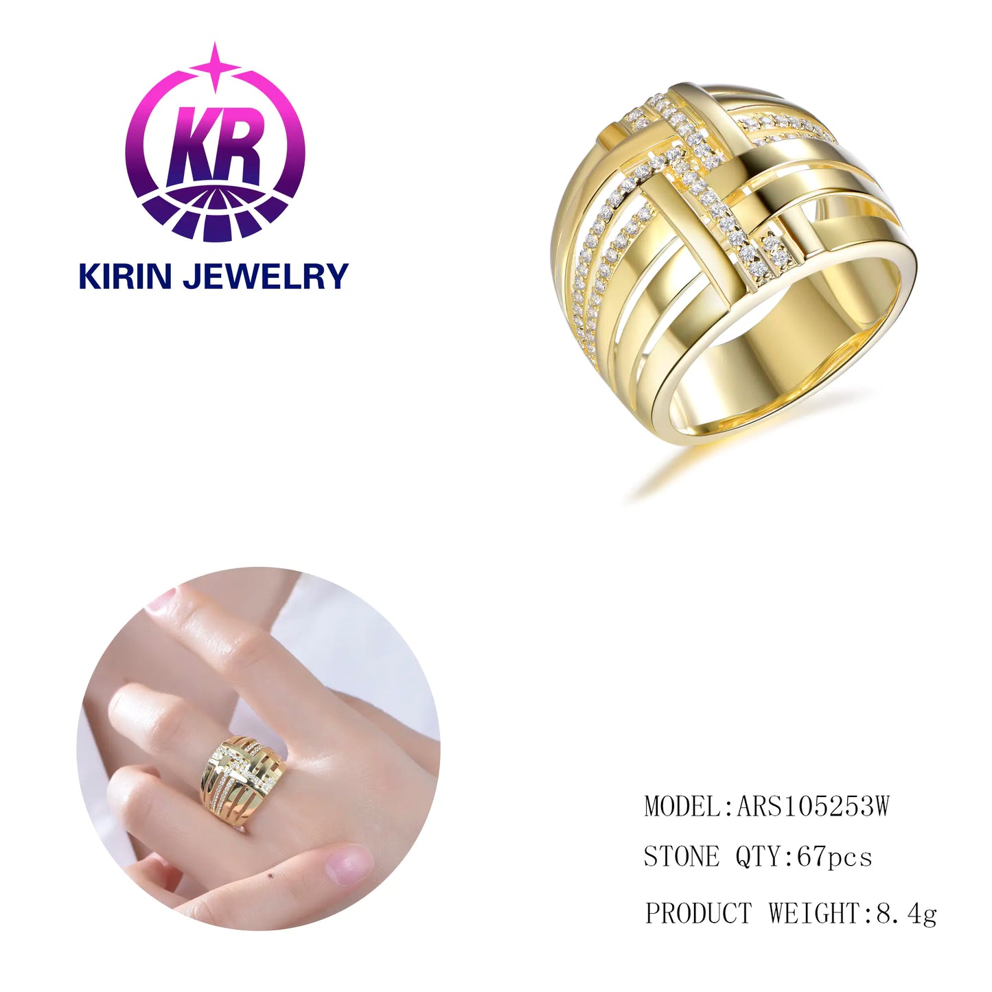 Wholesale Silver Gold Plated CZ Chunky Intertwined Rings Engagement Jewelry for Women