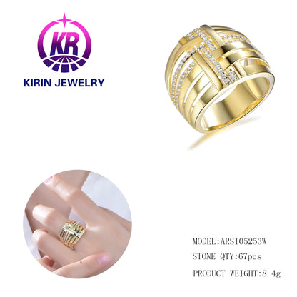 Wholesale Silver Gold Plated CZ Chunky Intertwined Rings Engagement Jewelry for Women