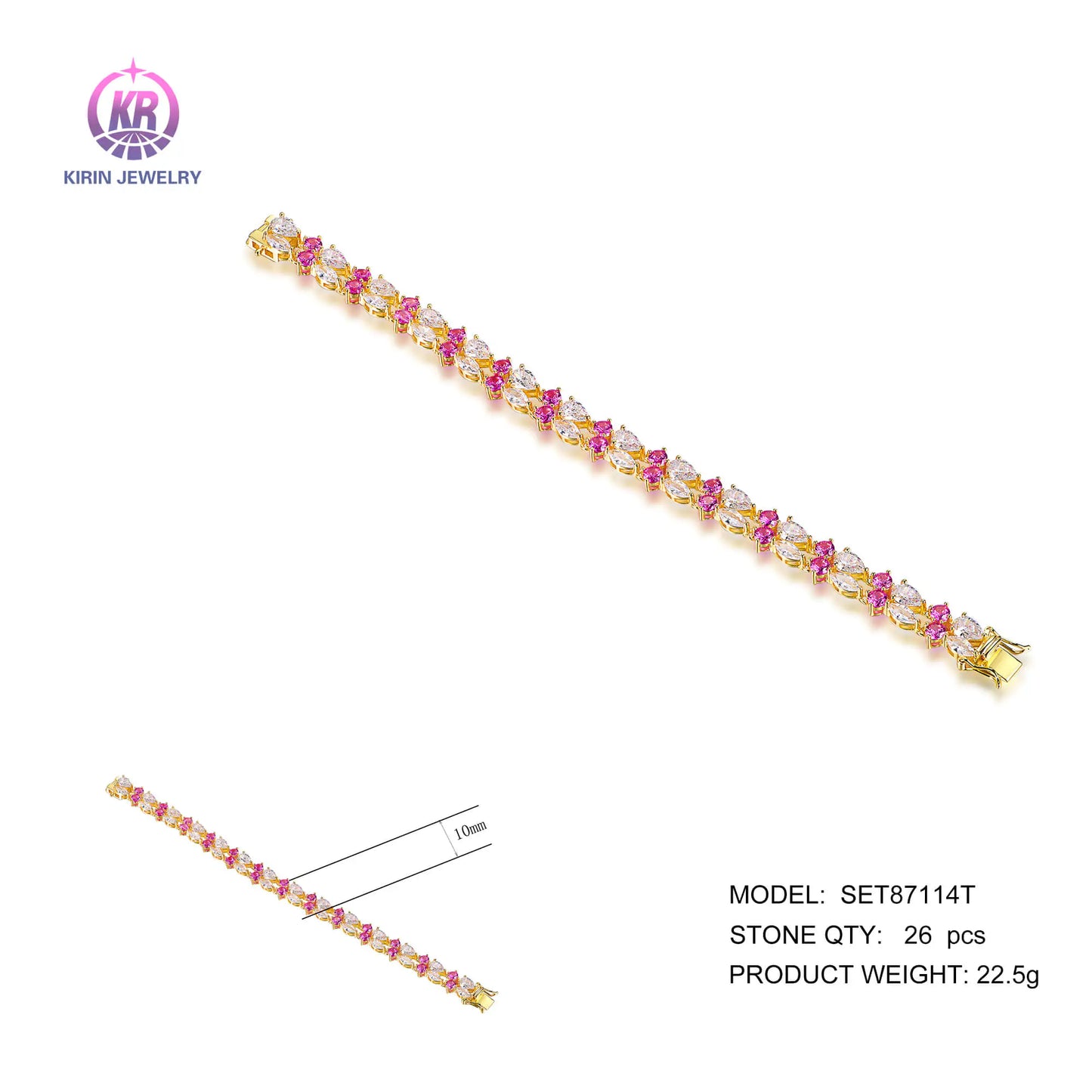 Wholesale Silver Gold Plated CZ & Corundum 2 Row Tennis Bracelet for Women