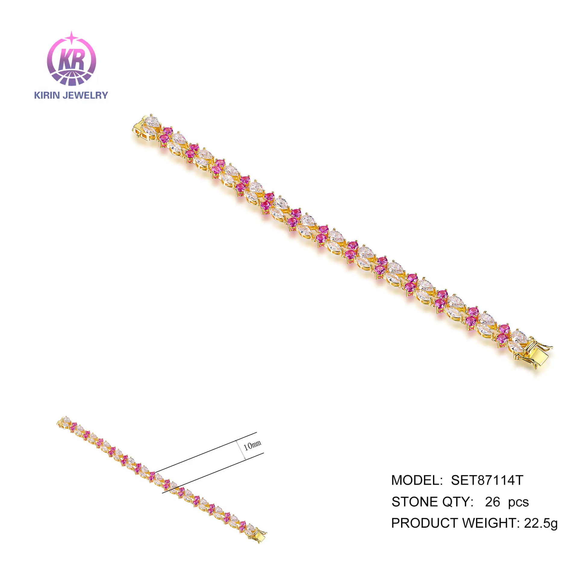 Wholesale Silver Gold Plated CZ & Corundum 2 Row Tennis Bracelet for Women