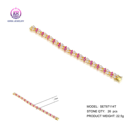 Wholesale Silver Gold Plated CZ & Corundum 2 Row Tennis Bracelet for Women