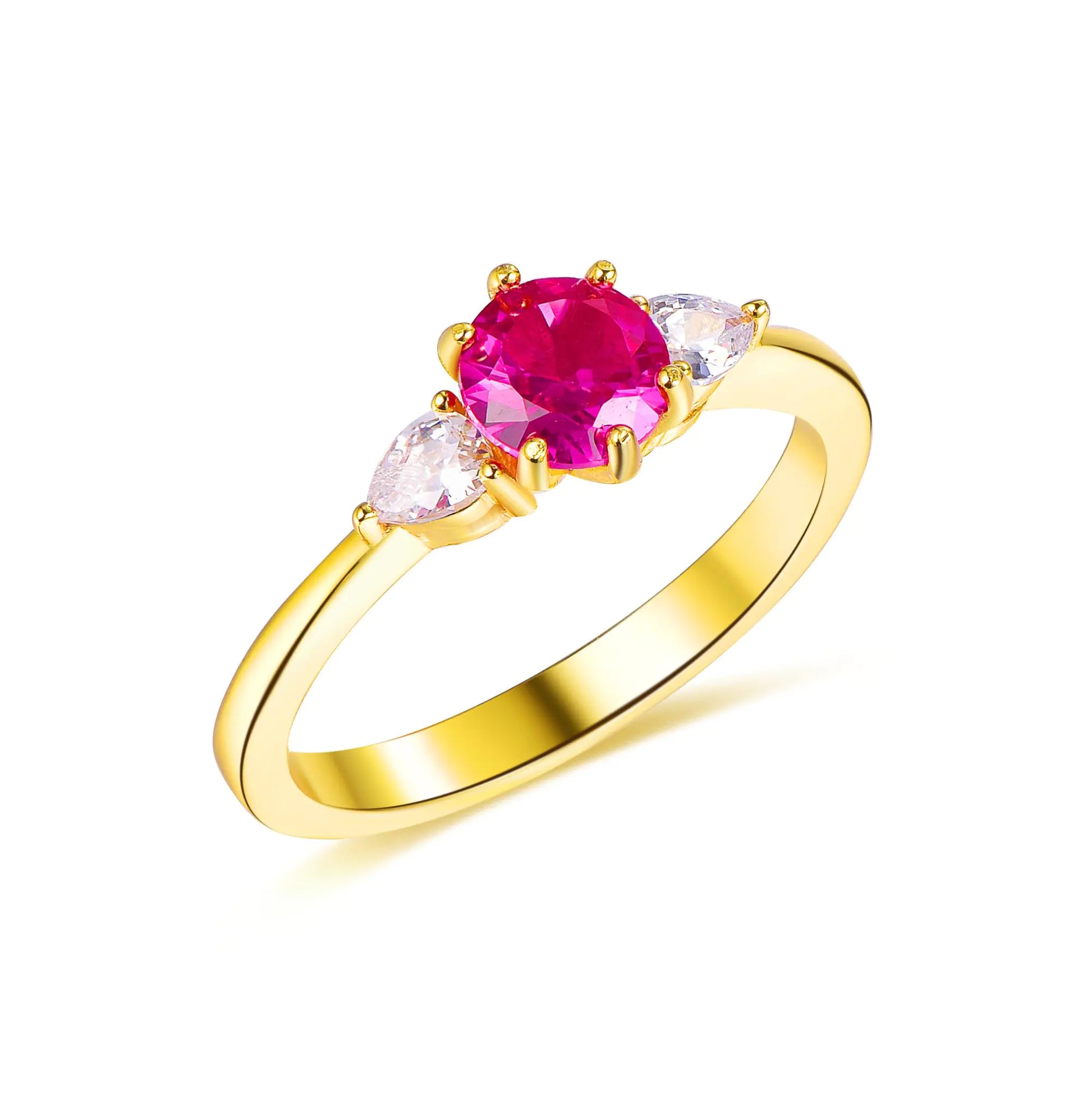 Wholesale Silver Gold Plated CZ & Corundum Created Ruby & Diamond 3 Stones Rings​