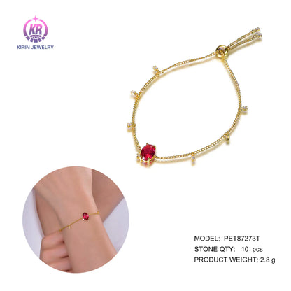 Wholesale Silver Gold Plated CZ & Corundum Lab Created Ruby Bracelet for Women