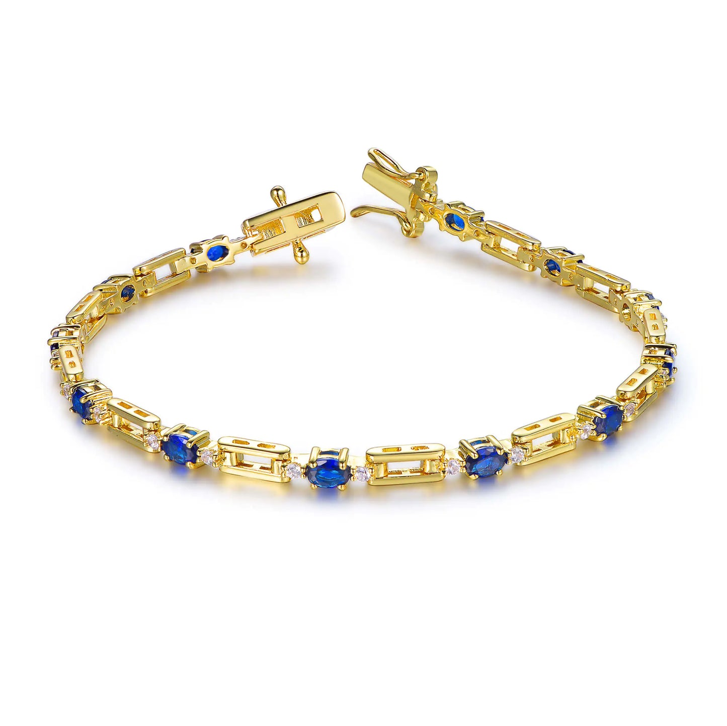 Wholesale Silver Gold Plated CZ & Corundum Lab Sapphire Chain Bracelet