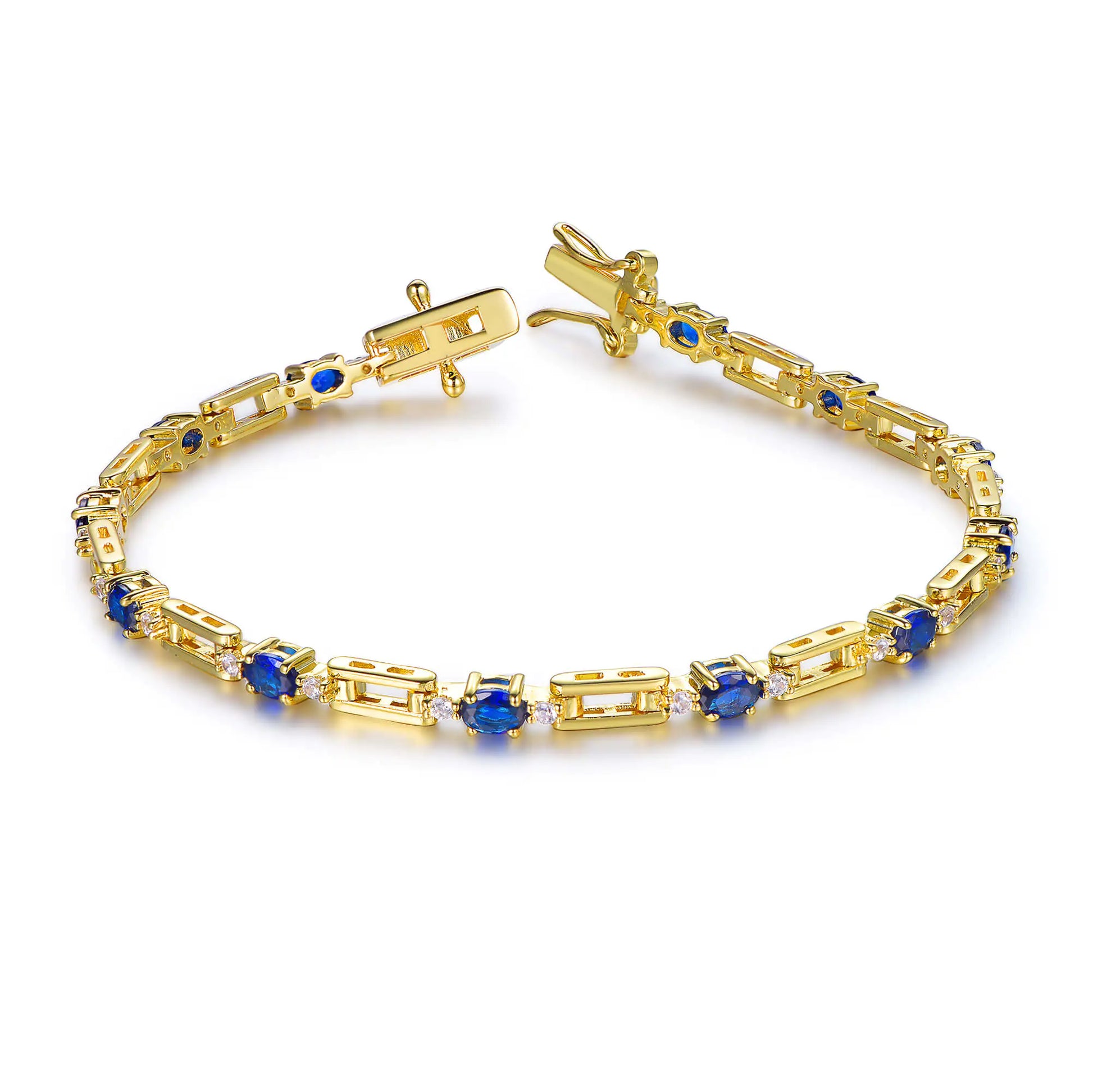 Wholesale Silver Gold Plated CZ & Corundum Lab Sapphire Chain Bracelet